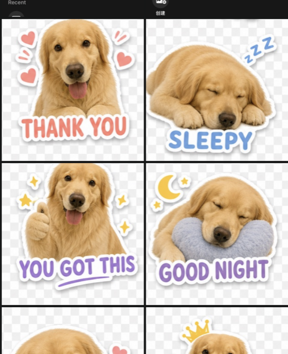 Photo picker with generated dog sticker PNG files