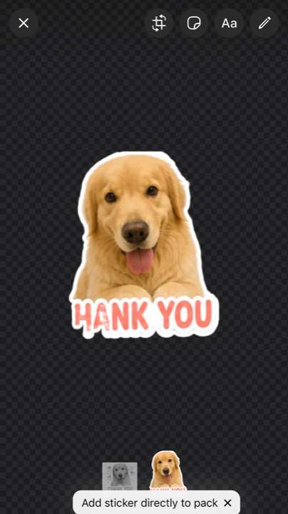 WhatsApp sticker preview before adding the pet PNG to a pack