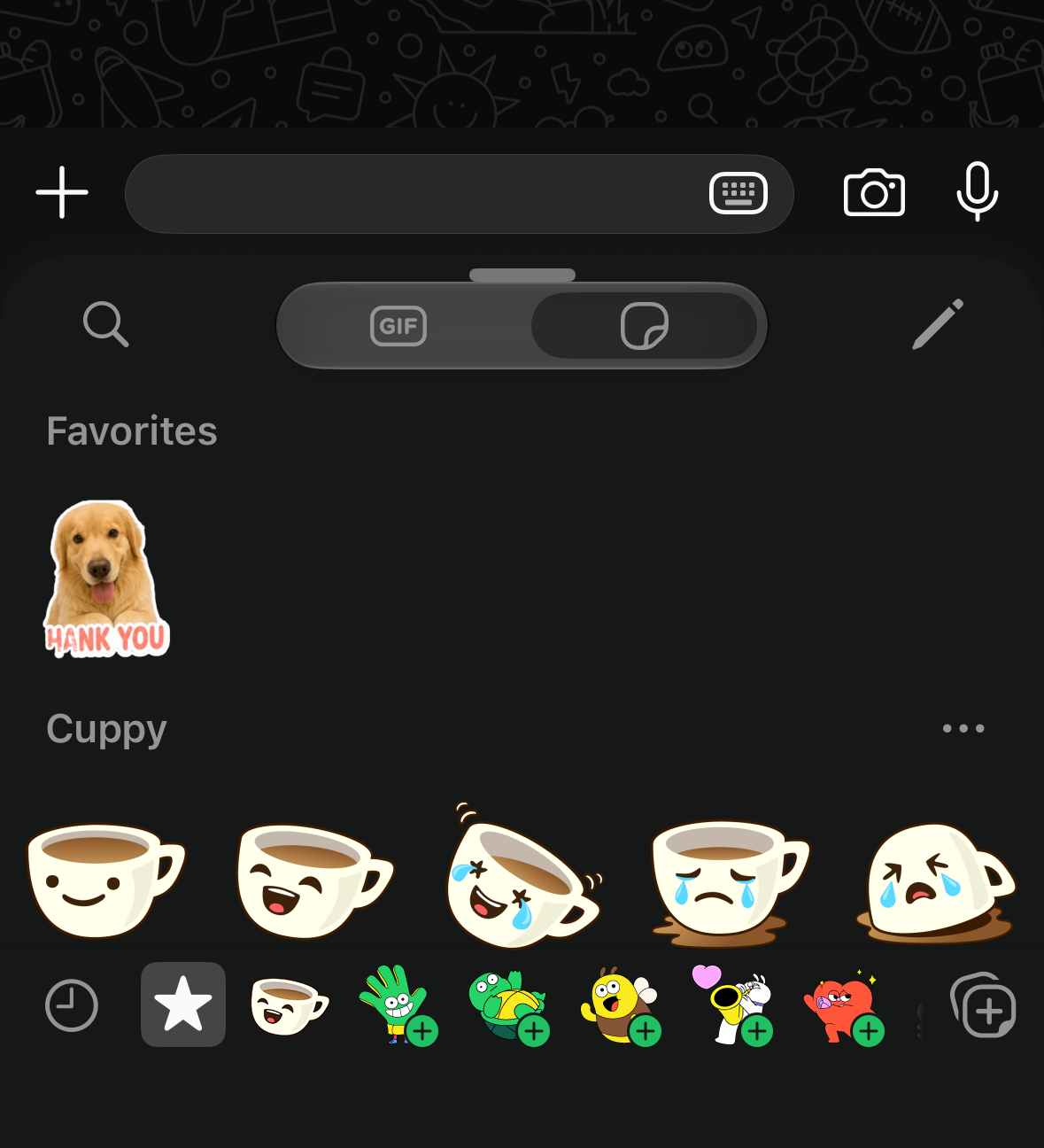 Added pet sticker visible in WhatsApp Favorites